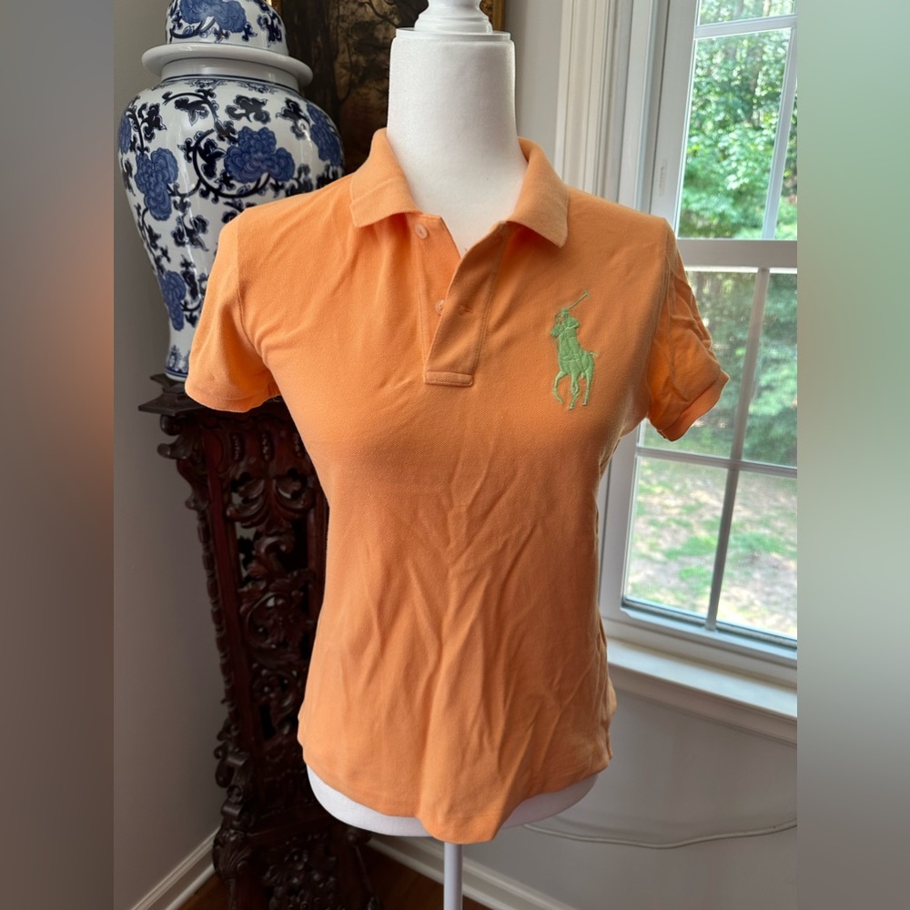 Ralph Lauren Orange Polo with Mint Green Logo